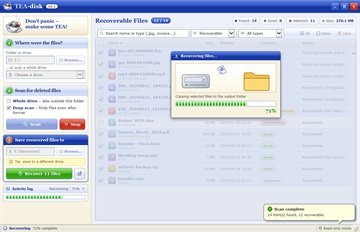 Selected files being recovered to the output folder